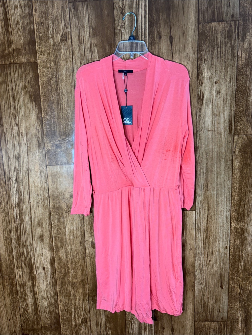 Tart Coral Long Sleeve Wrap-Front Dress